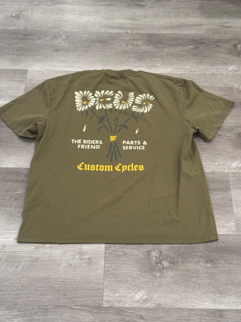 Deus Ex Machina Tangerine Box Crew Neck T-shirt Olive Custom Cycles Mens XL